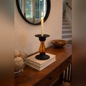 PartyLite Candlestick Holder Amber Glass